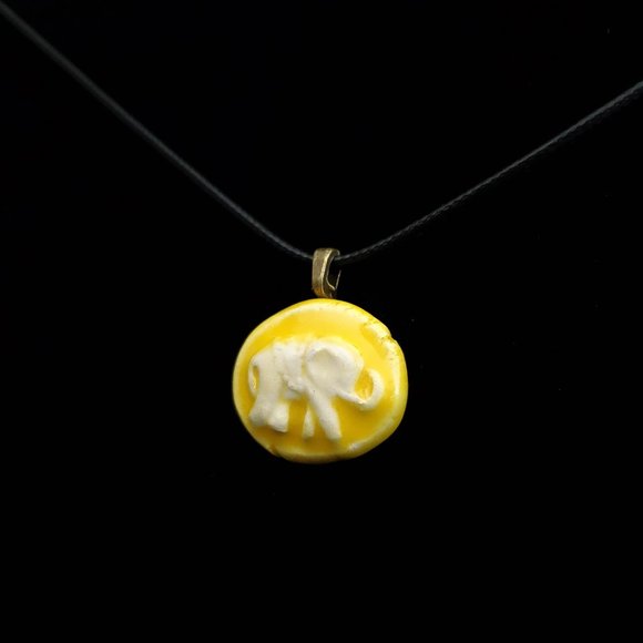 Handmade Ceramic Sunny Yellow Elephant Pendant Necklace - Picture 2 of 14